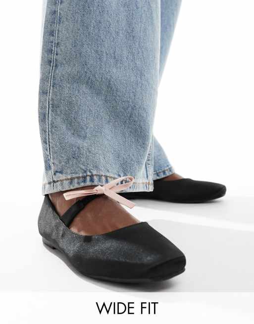 Bailarinas negras con lazo color crema de Glamorous Wide Fit