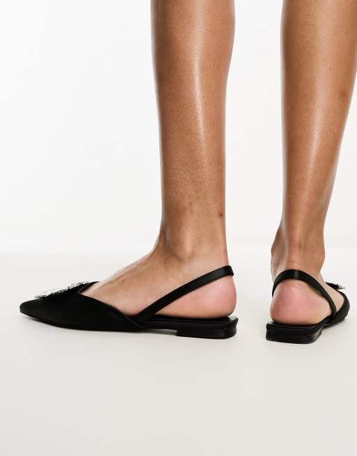Bailarinas negras con puntera fina, correa talonera y detalle adornado de Glamorous, 3 de 4