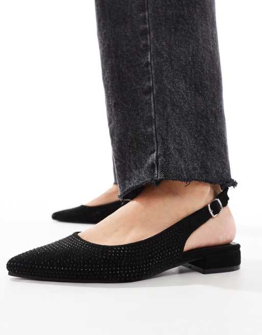 Bailarinas negras con puntera fina, correa talonera y detalle adornado de Glamorous, 4 de 4
