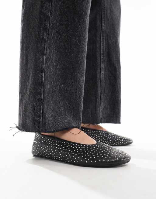Bailarinas negras de cuero con tachuelas premium Lustre de ASOS DESIGN