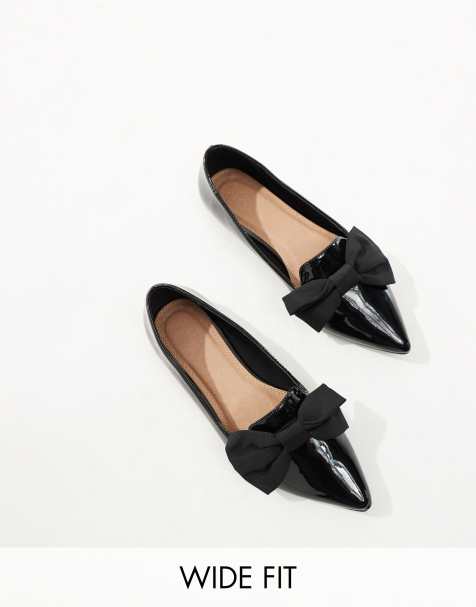 Bailarinas negras en punta con lazo Lake de ASOS DESIGN Wide Fit - view 1