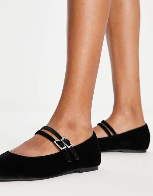 Bailarinas negras planas estilo merceditas con adornos de terciopelo Leonie de ASOS DESIGN, 3 de 4
