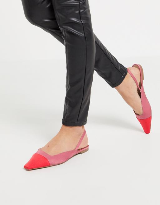 Bailarinas planas en rojo y rosa con tira trasera Language de ASOS DESIGN