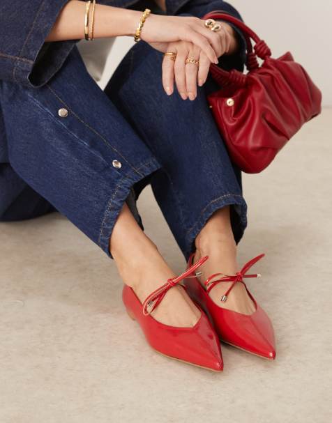 Bailarinas rojas con puntera fina y lazada en el empeine Lithe de ASOS DESIGN - view 1