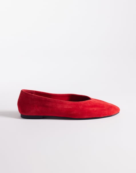 Bailarinas rojas de ante premium Lawn de ASOS DESIGN - view 1