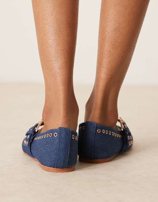 Bailarinas vaqueras azul oscuro estilo merceditas con ojales Larson de ASOS DESIGN, 4 de 4