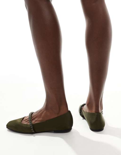 Bailarinas verde oliva estilo merceditas con diseño adornado Layla de ASOS DESIGN, 4 de 4