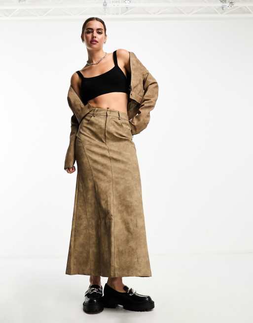 Bailey Rose 90s maxi skirt in mocha faux leather part of a set