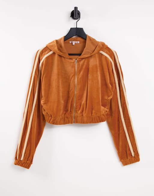 Bailey Rose 90s relaxed zip-up hoodie in velvet (part of a set)