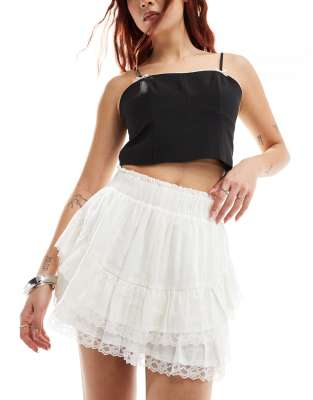 Bailey Rose boho tierred mini prarie skirt with lace trim