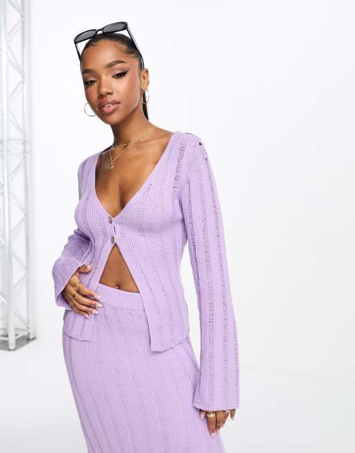 Bailey Rose button front rib knit cardigan in lilac (part of a set)