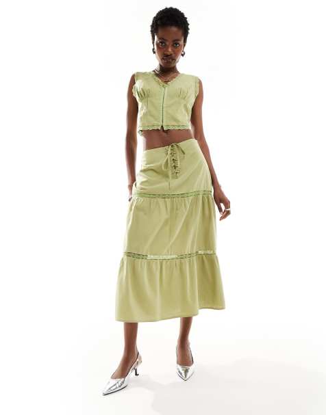Bailey Rose corset waist prairie skirt in avocado co-ord - view 1