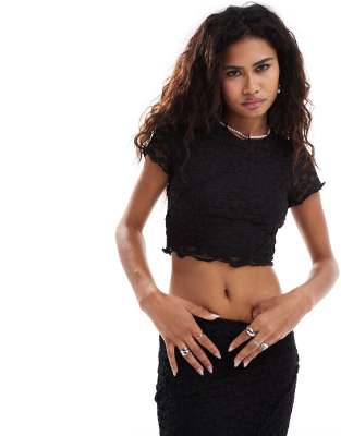 Bailey Rose crop t-shirt in black lace co-ord