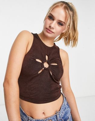 Bailey Rose cropped vest in brown with cut out retro flower - ASOS Price Checker
