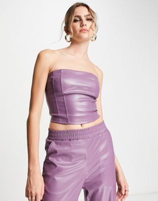 Bailey Rose fitted bandeau corset top in purple PU set - ASOS Price Checker