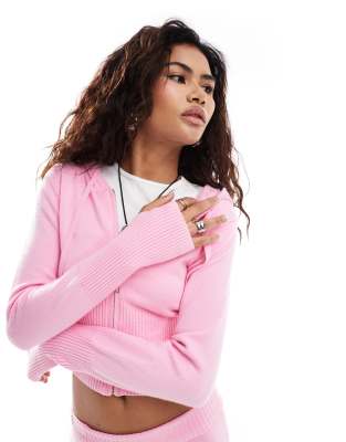 fitted knit hoodie in bubble gum pink - part of a set