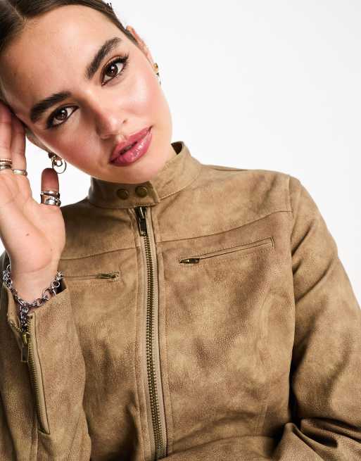 Bailey Rose fitted Moto jacket in mocha faux leather (part of a set), 2 of 4