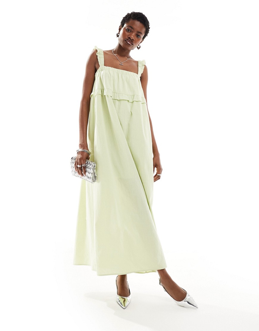 Bailey Rose frill detail smock maxi dress in apple-Green