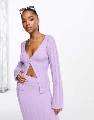 Bailey Rose button front rib knit cardigan in lilac co-ord - ASOS Price Checker