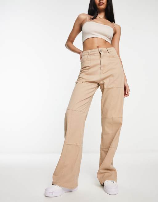 Bailey Rose high waist fitted 90s trousers with seam detail in cream | ASOS