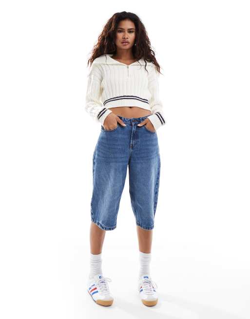 Bailey Rose knitted crop collar detail jumper in cream