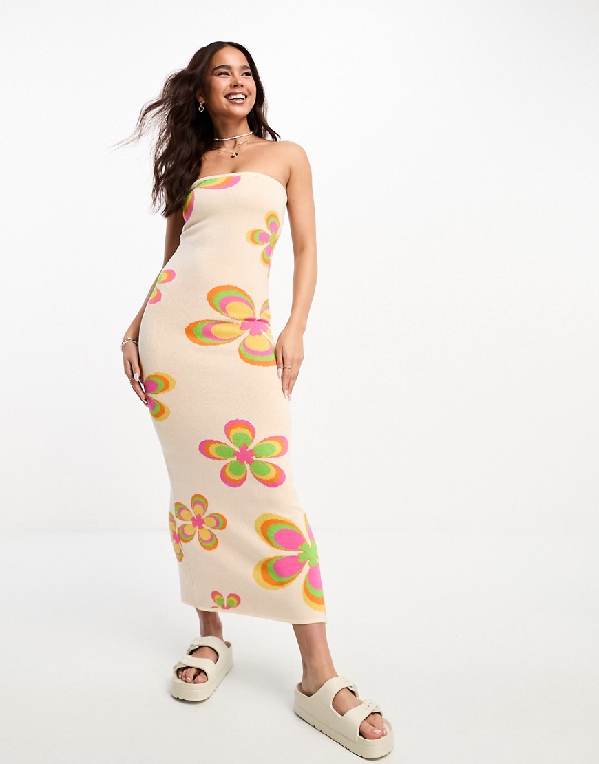 Bailey Rose knitted maxi dress in rainbow floral-Multi