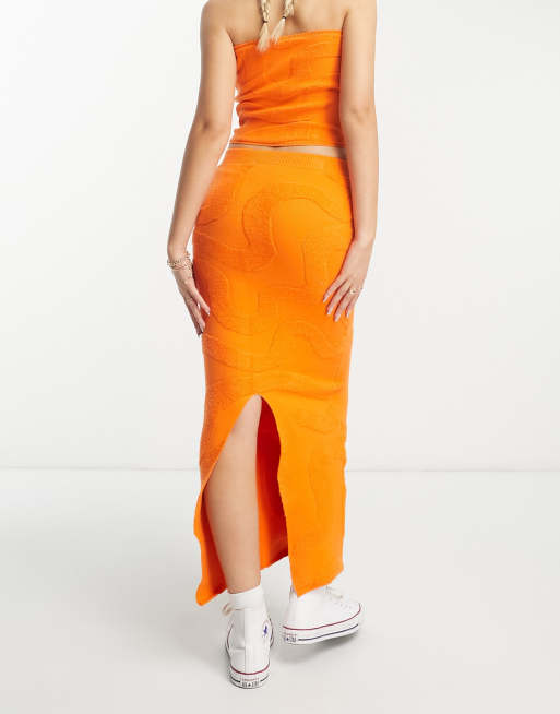 Bailey Rose maxi bodycon skirt in orange wavy knit co ord ASOS