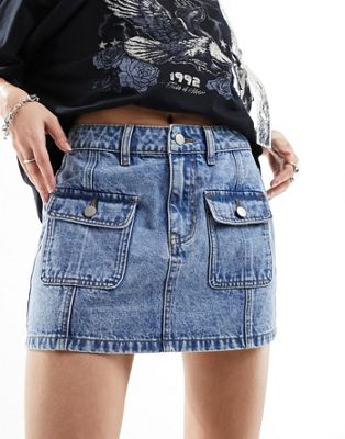 micro denim mini skirt with Y2K detail-Blue