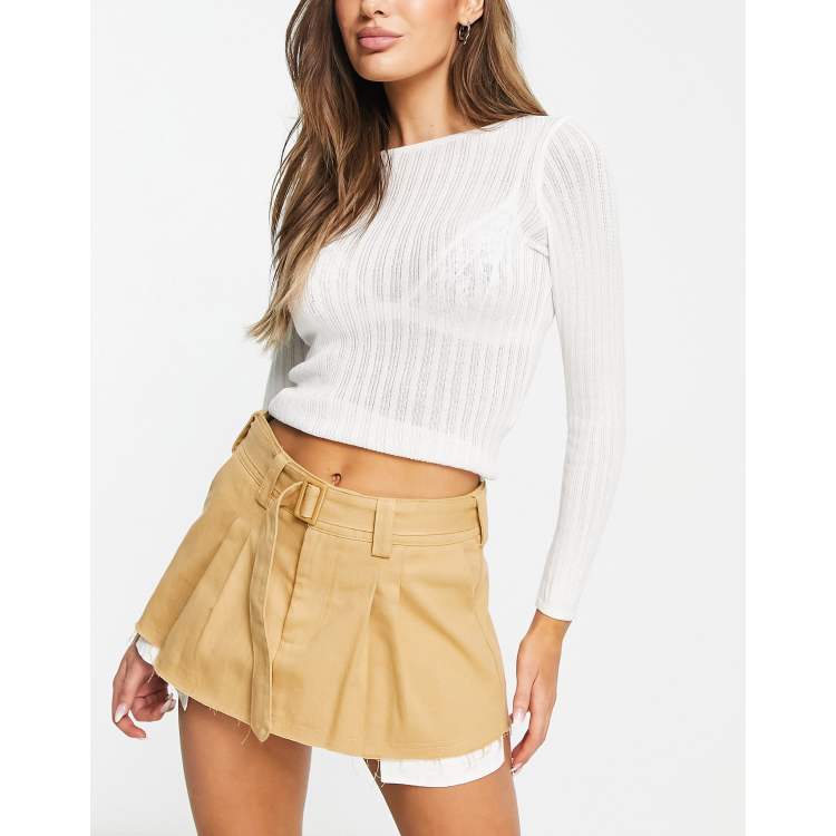 ASOS DESIGN pointelle button through top in white