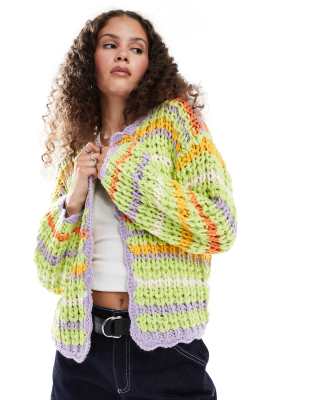 Bailey Rose open knit bright green stripe cardigan