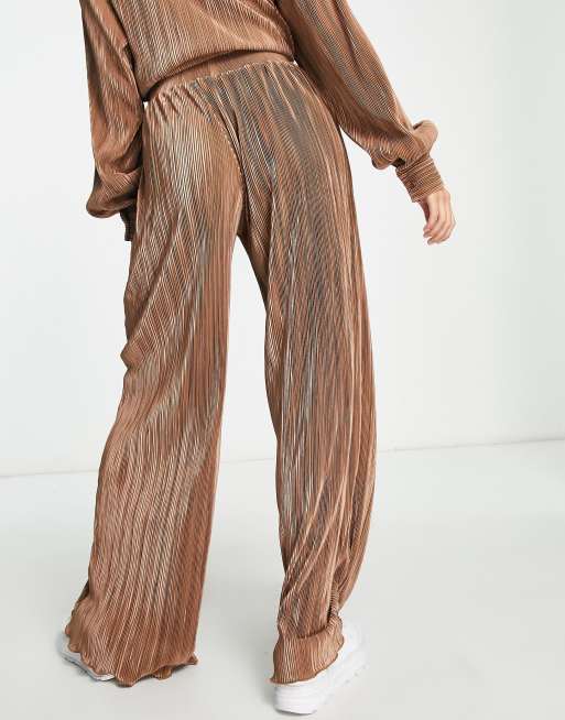 Bailey Rose - Pantalon d'ensemble décontracté à taille haute en velours plissé - Cacao, 2 de 4