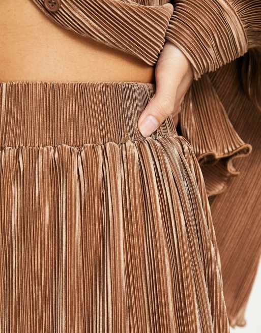 Bailey Rose - Pantalon d'ensemble décontracté à taille haute en velours plissé - Cacao, 3 de 4