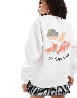 Bailey Rose Relaxed Sweatshirt With Buon Appetito In Cream-neutral