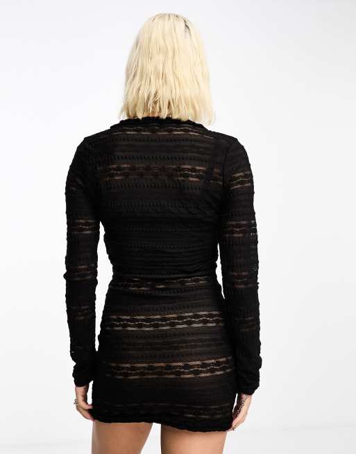 Bailey Rose ruffle detail mini with matching cardigan dress in black lace |  ASOS