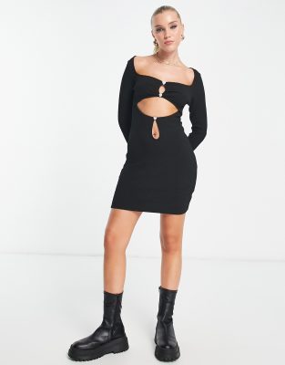 Bailey Rose square neck long sleeve mini dress with extreme cut out