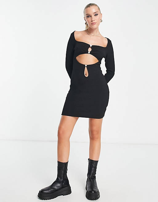 Bailey Rose square neck long sleeve mini dress with extreme cut out | ASOS