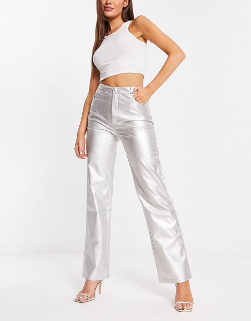 Bailey Rose straight leg pants in high shine silver