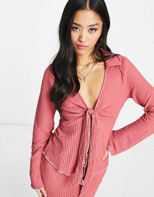 Bailey Rose tie front collar top in pink (part of a set)