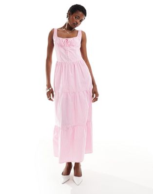 Bailey Rose Tiered Smock Dress In Pink Candy Stripe