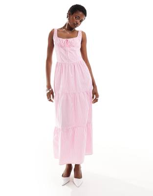 tiered smock dress in pink candy stripe