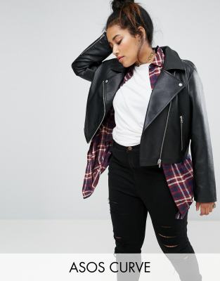 фото Байкерская куртка из искусственной кожи asos design curve ultimate-черный asos curve