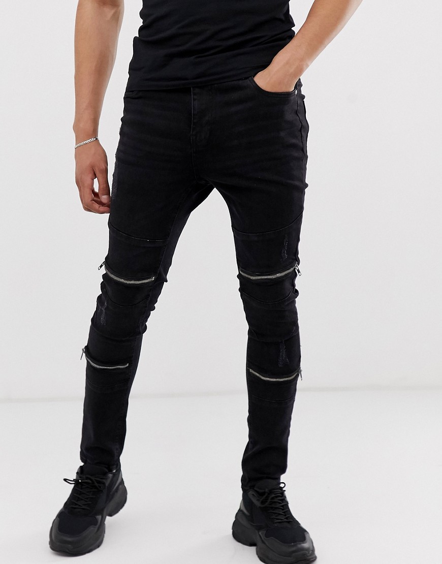 фото Байкерские джинсы скинни night addict-черный