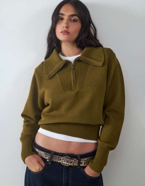 Balmohk Knitted pullover in dark coat khaki