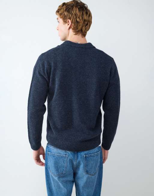 Balmohk Knitted polo shirt in navy blue, 3 of 4