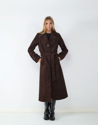 Langer Mantel in Kaffeebohnenbraun-Brown Brown M