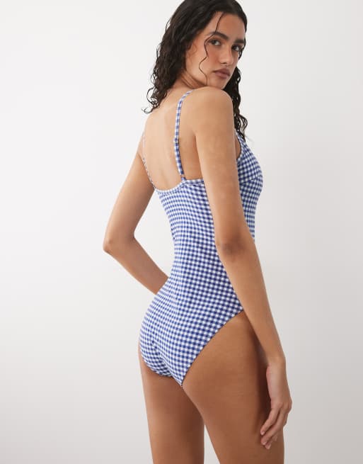 Bañador a cuadros vichy azul medio de Accessorize, 2 de 4