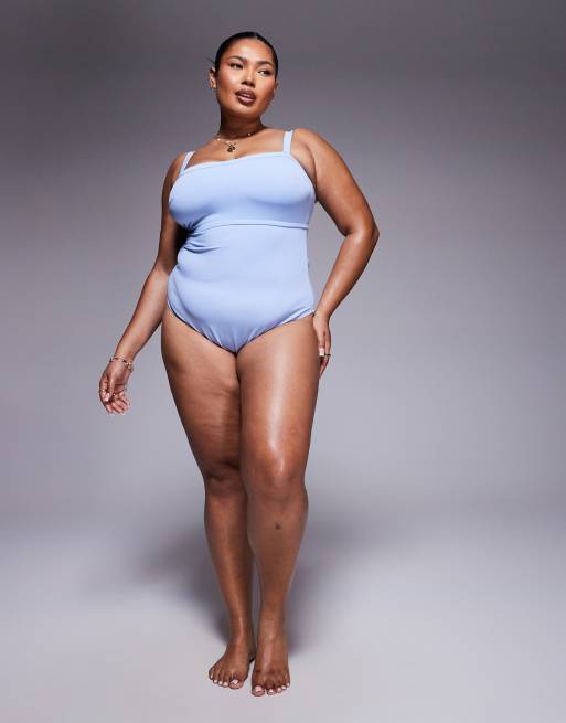 Bañador azul con sujeción y cuello cuadrado Maya de ASOS DESIGN Curve, 3 de 4