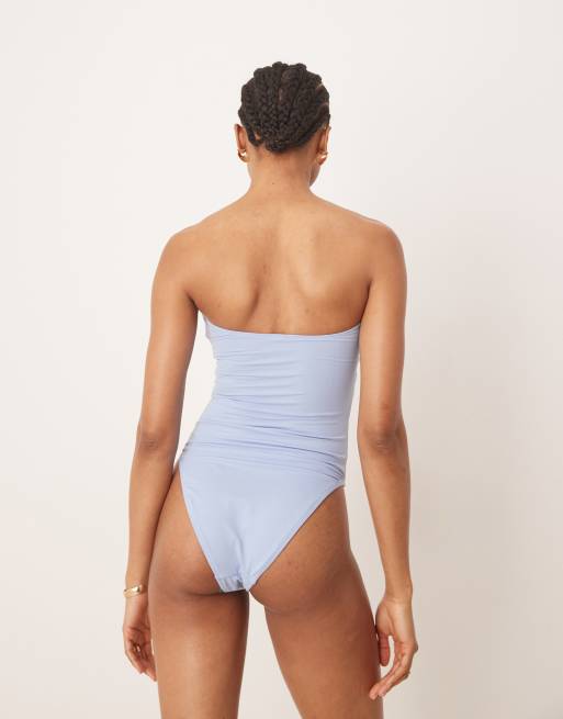 Bañador azul liso con relleno y escote palabra de honor Maya de ASOS DESIGN Tall, 2 de 4