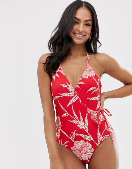 Bañador cruzado con estampado tropical de Warehouse, 4 de 4