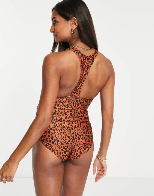 Línea de metal restante acuerdo Bañador marrón de lactancia con estampado animal y cremallera en la parte  delantera de Mamalicious Maternity | ASOS